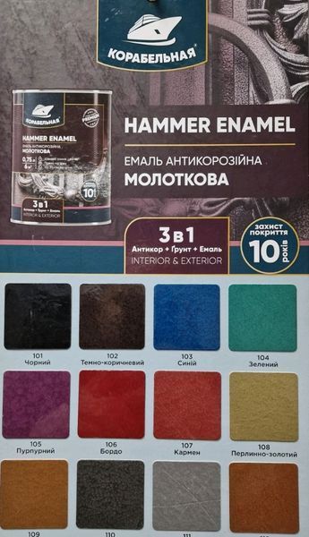 HAMMERPROF Емаль антикорозійна Молоткова 3в1 ТМ Корабельна кармен ( 107) 2л МК0016 фото